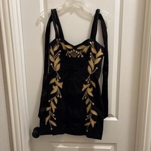 NWT Free People Gold Leaf Motif Mini Dress Size 2 Bohemian Elegant Summer
